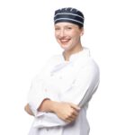 Whites Chefs Skull Cap Blue and White Butchers Stripe