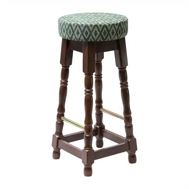 Classic Dark Wood High Bar Stool with Green Diamond Seat