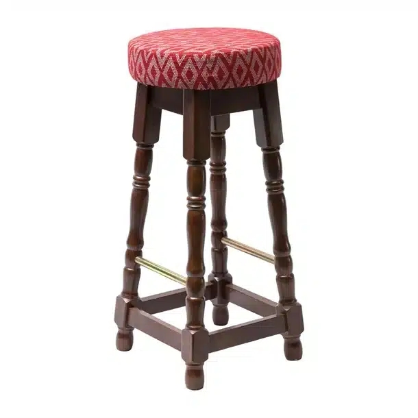 Classic Dark Wood High Bar Stool with Red Diamond Seat