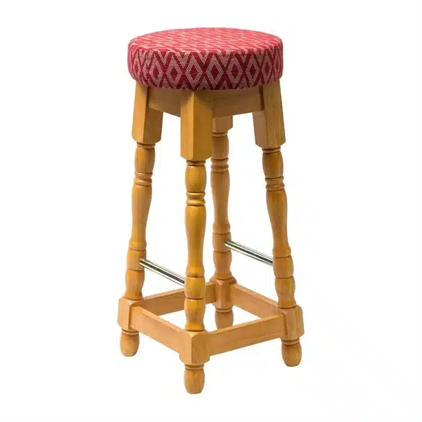 Classic Soft Oak High Bar Stool with Red Diamond Seat