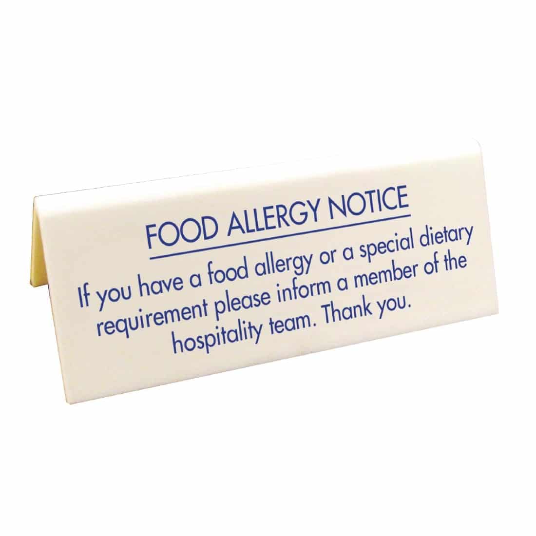 Food allergy Table Notice