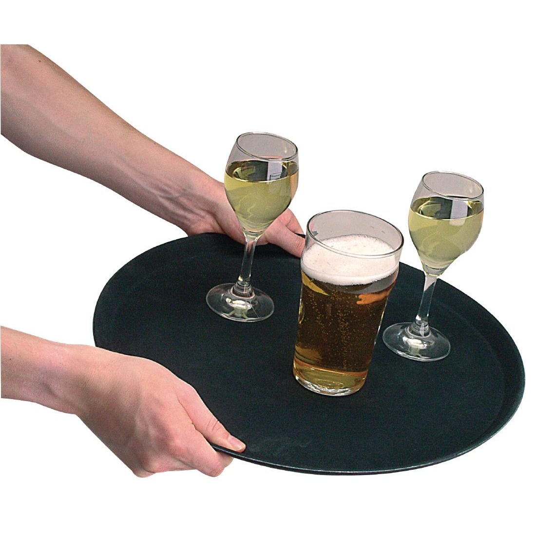 Kristallon Fibreglass Round Non Slip Tray Black 16 in