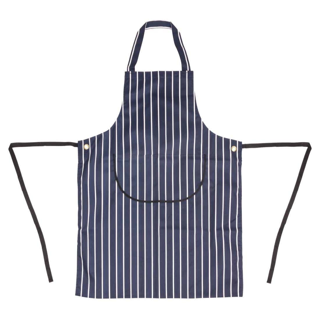 Whites Butchers Apron Navy Stripe with Pocket